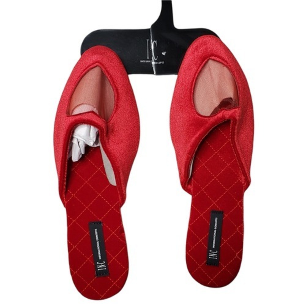 INC‎ International Concepts Women's SM 5-6 Mesh-Heart Slippers Risky Red